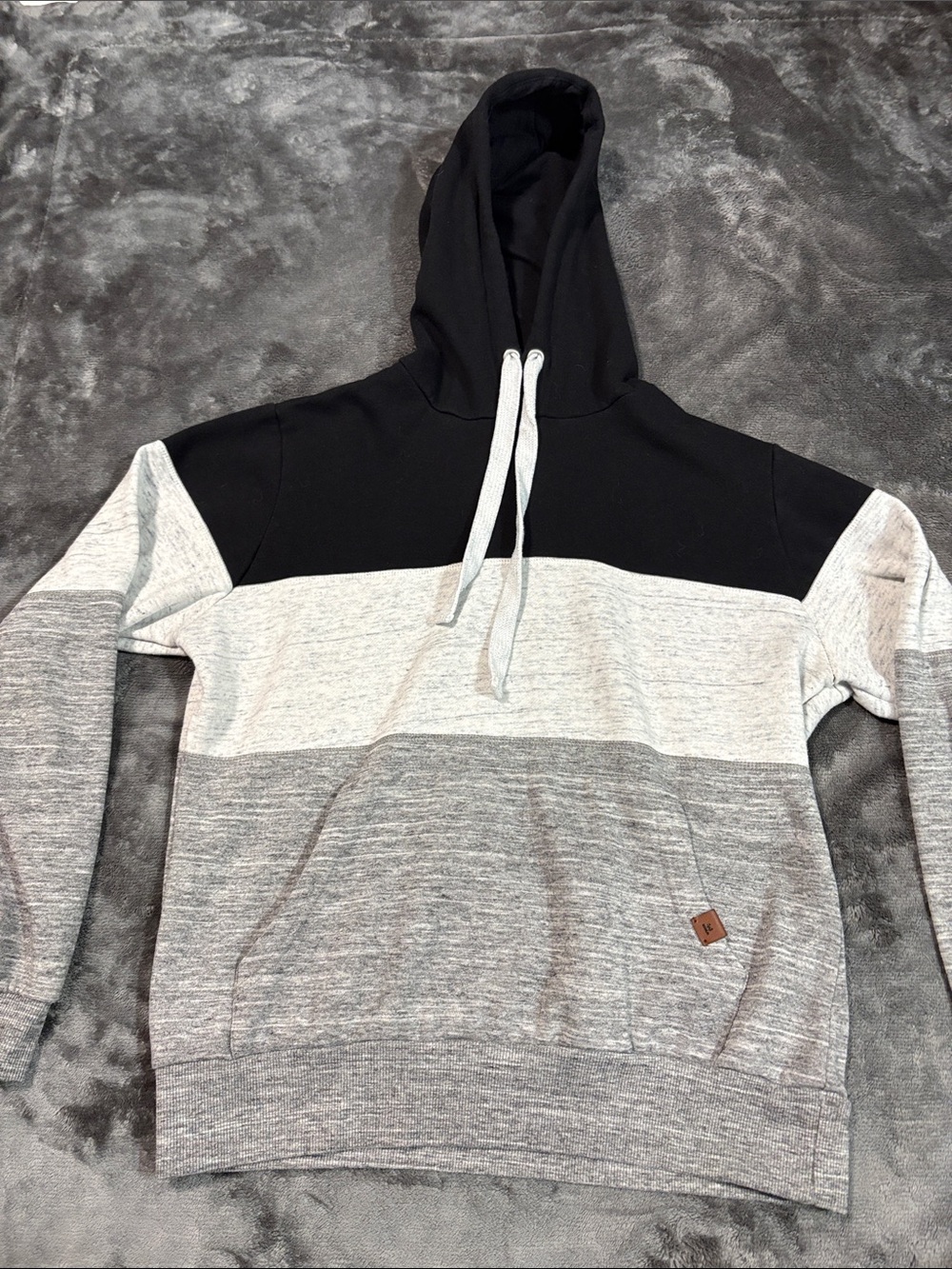 Doublju Black and Light Gray Colorblock Hoodie